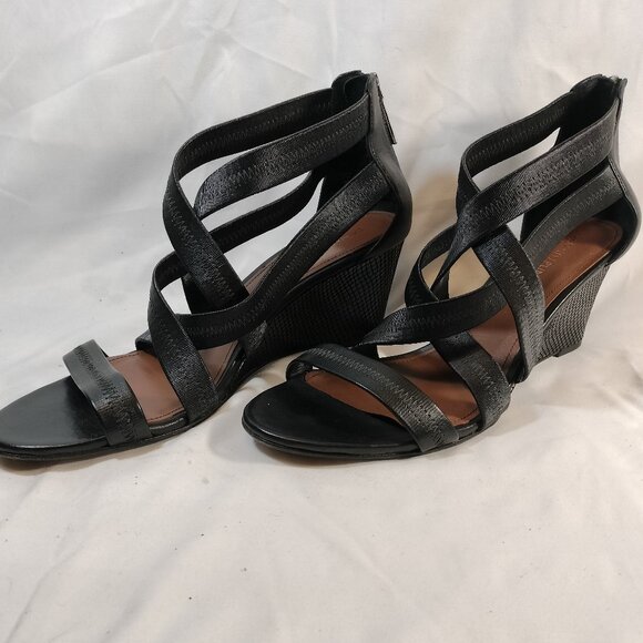 Donald J. Pilner Jemi Black Wedge Heel Criss Cross Sandals Pumps Heels sz 7.5M - Picture 1 of 8